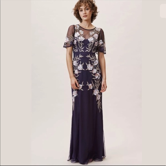 Aidan Mattox floral beaded short sleeves long gown - Picture 3 of 9